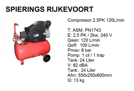 Compressor 2,5pk 120L/min 230v