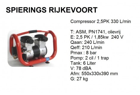 Compressor 2,5pk 240L/min 230v Olievrij Silent