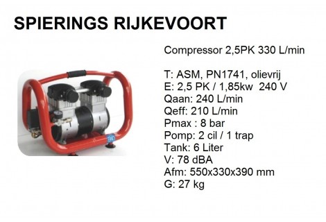 Compressor 2,5pk 240L/min 230v Olievrij Silent