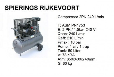 Compressor 2pk 240L/min 230V Profi