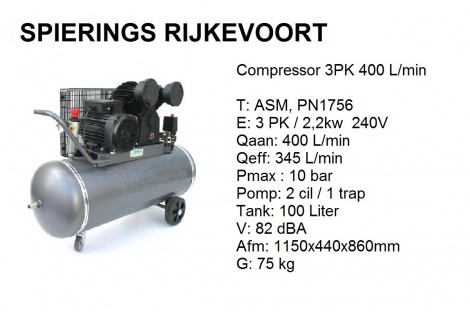 Compressor 3pk 400L/min 230V