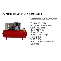 Compressor 7,5pk 900L/min 380v ster driehoek 