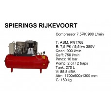 Compressor 7,5pk 900L/min 380v ster driehoek 