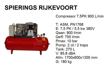 Compressor 7,5pk 900L/min 380v ster driehoek 