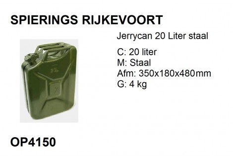 Jerrycan 20L staal Nieuw