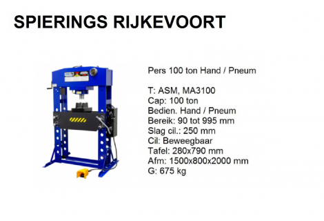 Pers 100ton Hand. Pneum bediend