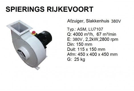 Afzuiger Blower Slakkenhuis 2,2kw 380v 4000m3/h