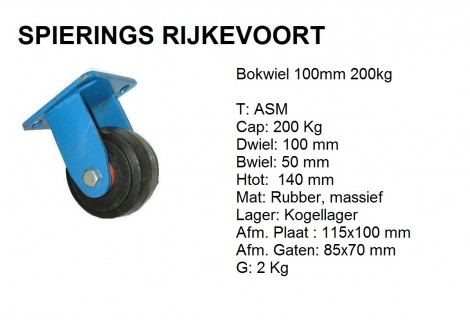 Bokwiel 100mm 200kg rubber