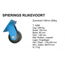 Zwenkwiel 100mm 200kg rubber