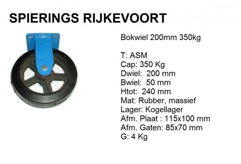Bokwiel 200mm 350kg rubber