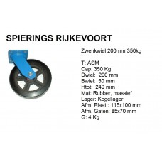 Zwenkwiel 200mm 350kg rubber