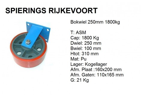 Bokwiel 250mm 1800kg pu