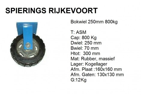 Bokwiel 250mm 800kg rubber