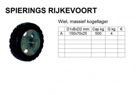 Wiel 150mm 500kg rubber