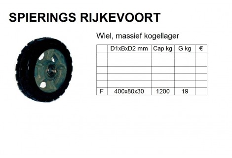 Wiel 400mm 1200kg rubber AFHALEN