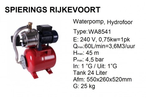 pomp water Hydrofoor 1pk 240v RVS pomp 