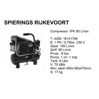Compressor 1pk 80L/min 230v Compact