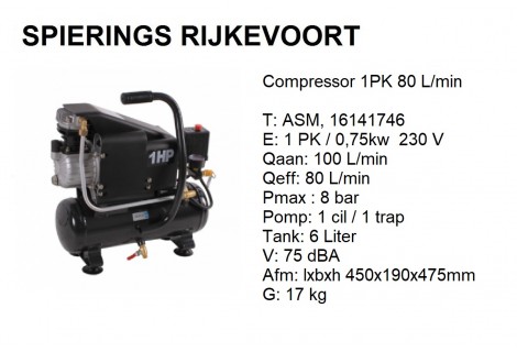 Compressor 1pk 80L/min 230v Compact