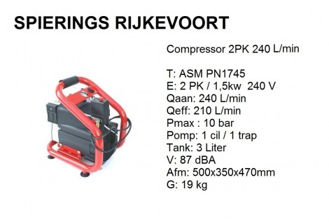 Compressor 2,5pk 220L/min 230v Colibri