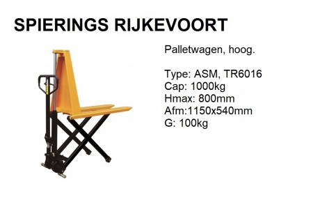 Palletwagen 1000kg extra hoog