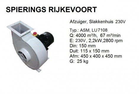 Afzuiger Blower Slakkenhuis 2,2kw 230v 4000m3/h