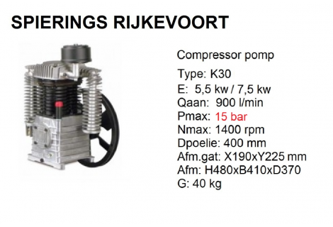 K30 15bar Chinook Shamal 900L/min compressorpomp