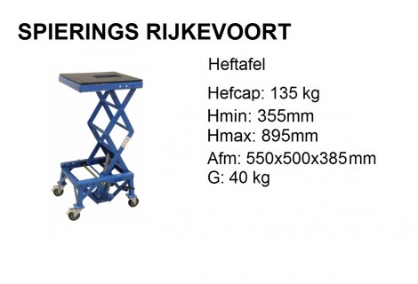 Heftafel  MX 135Kg met Wielen 