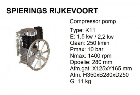 k11 Chinook Shamal 250L/min compressorpomp