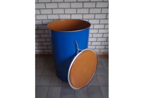 vat 200L staal, met deksel en klemband drum model 2