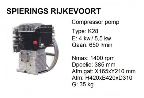 k28 Chinook Shamal 650L/min compressorpomp